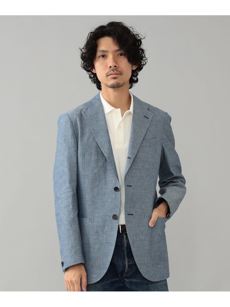 【SALE／70%OFF】BEAMS F / NEW EASY シャンブレー ジャケット BEAMS F ビームス アウトレット ジャケット・アウター テーラードジャケット・ブレザー ブルー【RBA_E】【送料無料】[ Fashion]