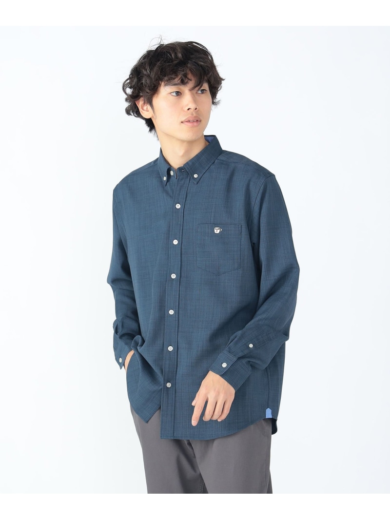 【SALE／30%OFF】コーヒー刺繍 ポリメランジ ロングスリーブシャツ BEAMS HEART MEN ビームス アウトレット トップス シャツ・ブラウス ブルー ネイビー【RBA_E】【送料無料】[ Fashion]