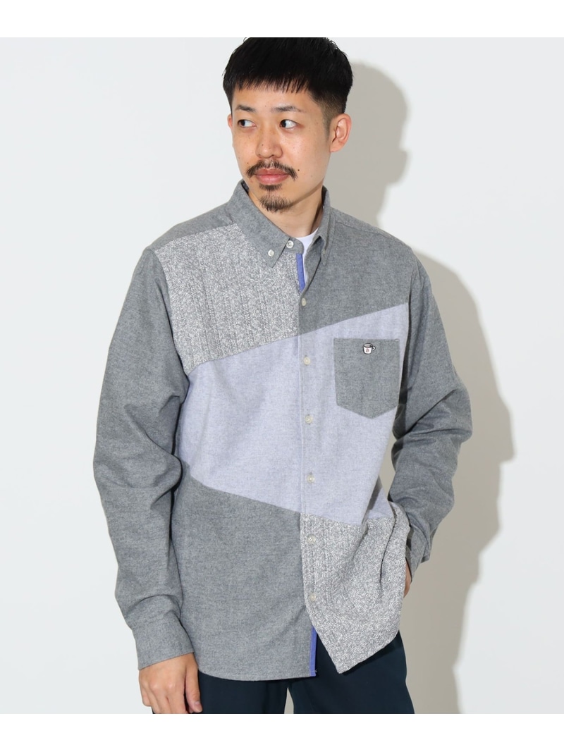【SALE／40%OFF】コーヒー刺繍 クレイジー ニット 切替 ボタンシャツ BEAMS HEART MEN ビームス アウトレット トップス シャツ・ブラウス グレー ネイビー【RBA_E】【送料無料】[ Fashion]