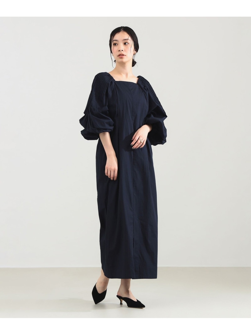 【SALE／50%OFF】ne Quittez pas / ポプリン タック ロングスリーブ ワンピース Demi-Luxe BEAMS ビームス アウトレット ワンピース・ドレス その他のワンピース・ドレス ネイビー ベージュ【RBA_E】【送料無料】[ Fashion]｜BEAMS OUTLET