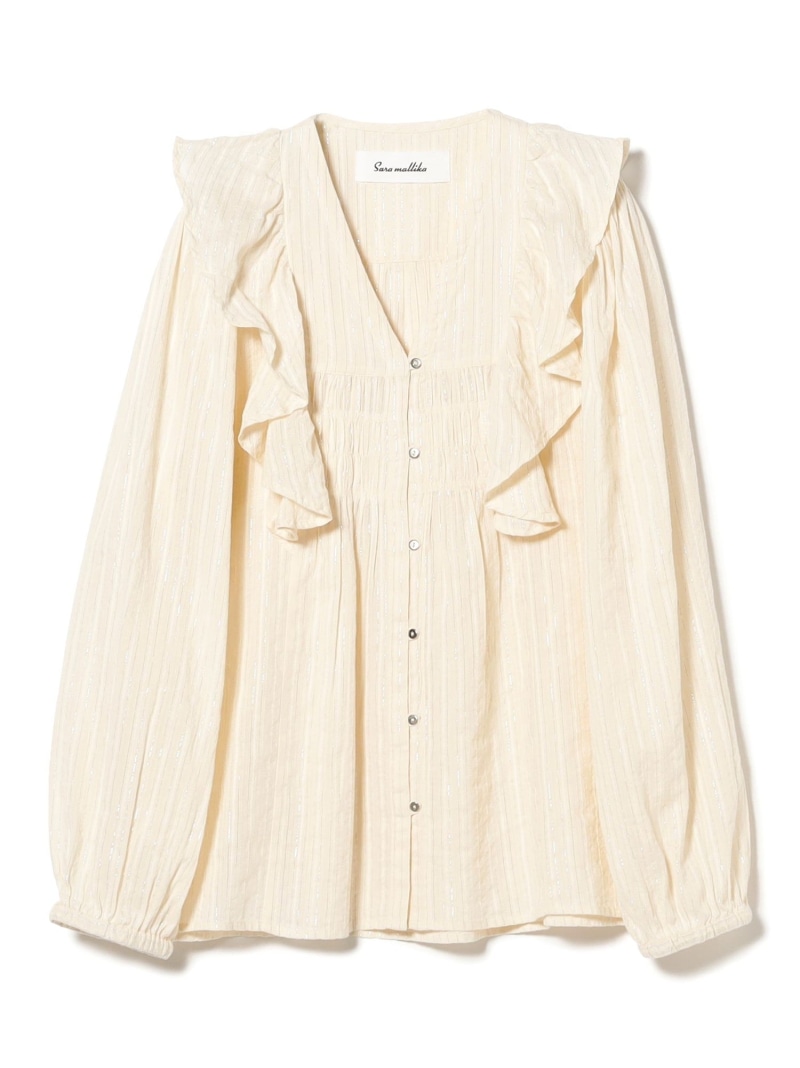 【SALE／50%OFF】【別注】Sara mallika / COTTON STRIPE JACQUARD FRILL TUNIC B:MING by BEAMS ビームス アウトレット トップス シャツ・ブラウス ネイビー【RBA_E】【送料無料】[ Fashion]｜BEAMS OUTLET