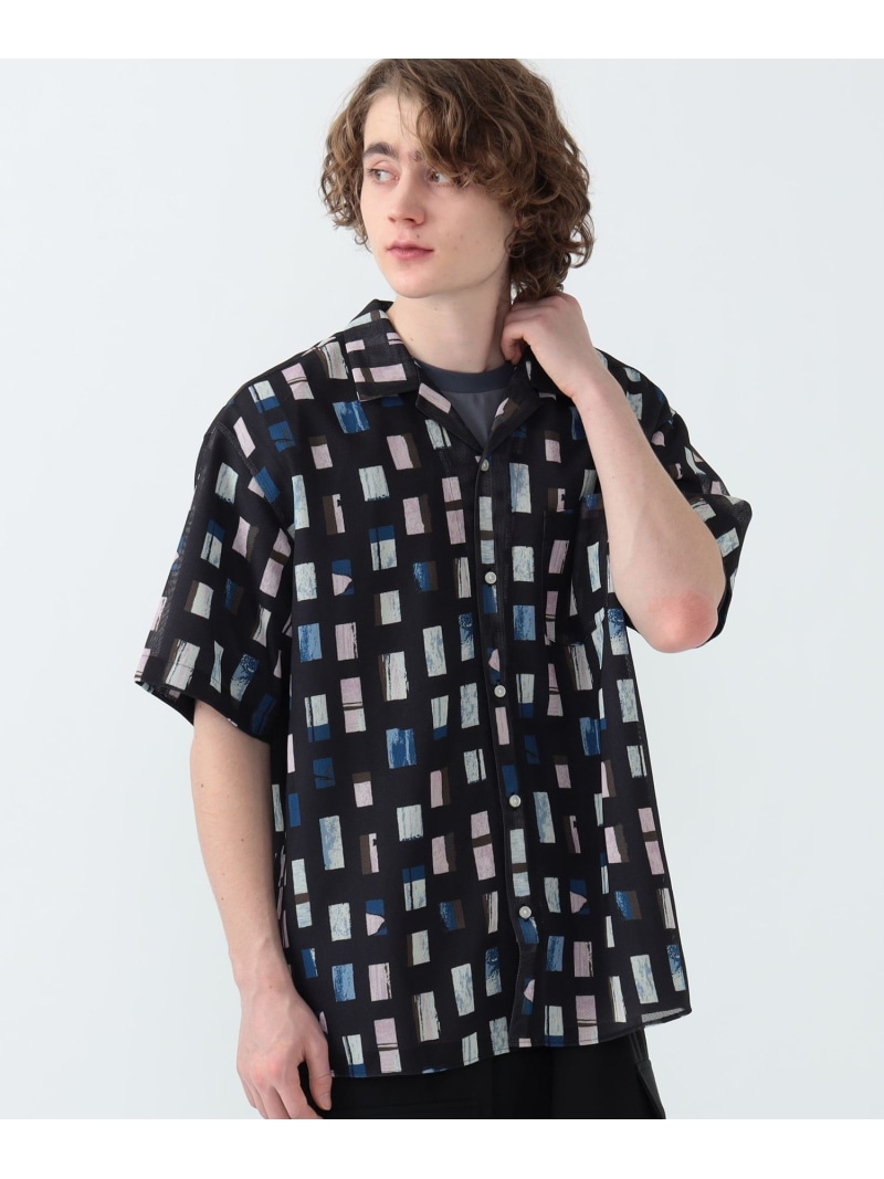 【SALE／30%OFF】プリント カラミ オープンカラー シャツ BEAMS HEART MEN ビームス アウトレット トップス シャツ・ブラウス ブラック ホワイト【RBA_E】【送料無料】[ Fashion]