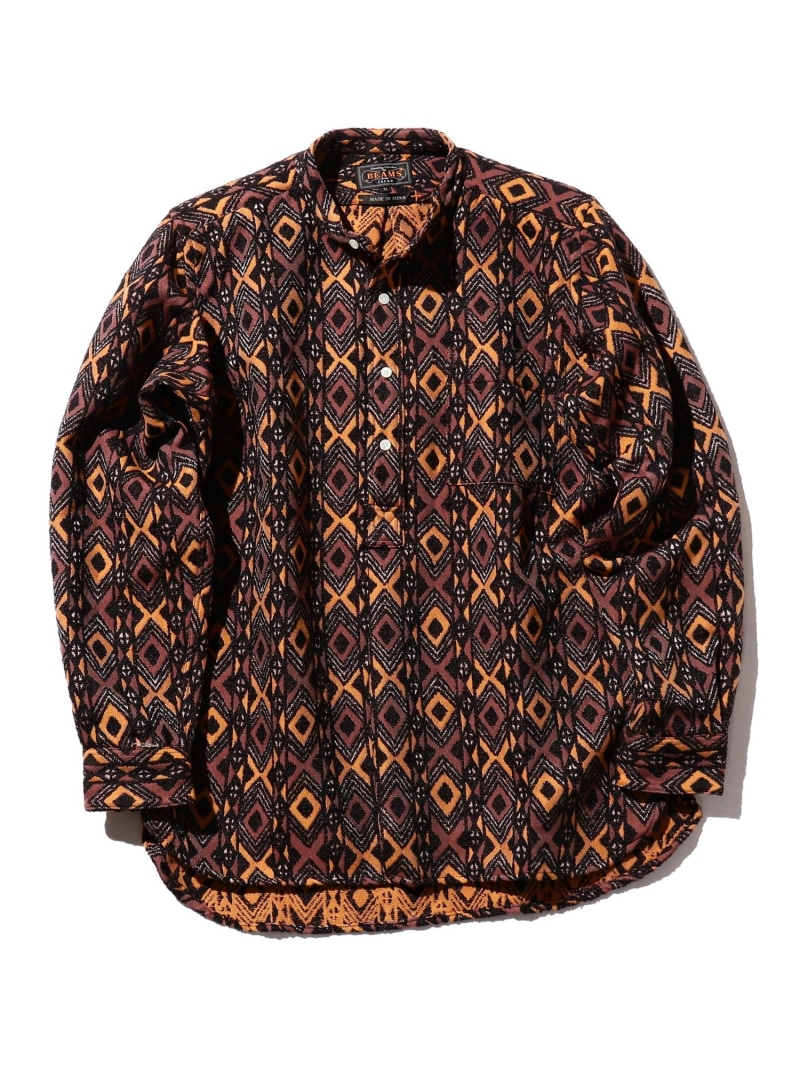 【SALE／60%OFF】バティック ストライプ ジャカード プルオーバー バンドカラー シャツ BEAMS PLUS ビームス アウトレット トップス シャツ・ブラウス ブラウン【RBA_E】【送料無料】[ Fashion]