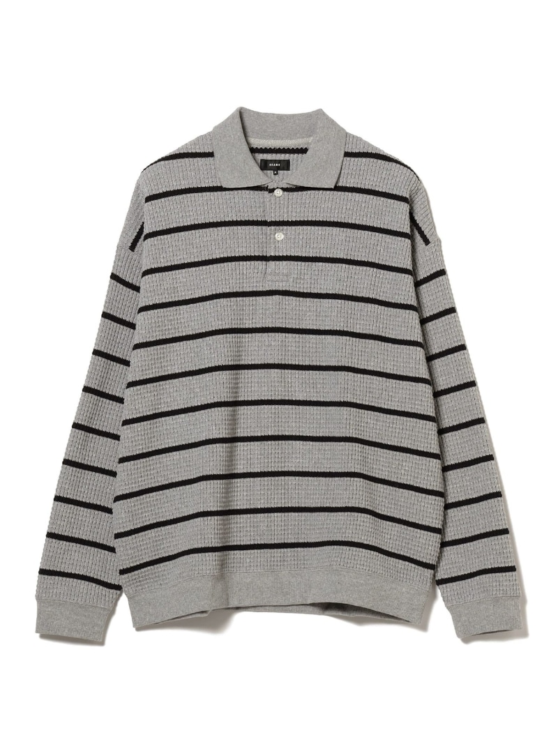 【SALE／40%OFF】ボーダーワッフル ポロスウェット BEAMS ビームス アウトレット トップス スウェット・トレーナー ブラック グレー【RBA_E】【送料無料】[ Fashion]