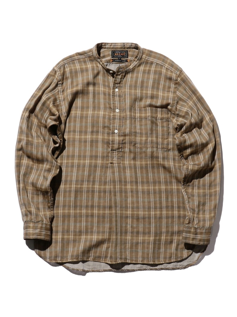 【SALE／60%OFF】BEAMS PLUS / ギザコットン ダブルガーゼ バンドカラー プルオーバー シャツ BEAMS PLUS ビームス アウトレット トップス シャツ・ブラウス ブラウン【RBA_E】【送料無料】[ Fashion]