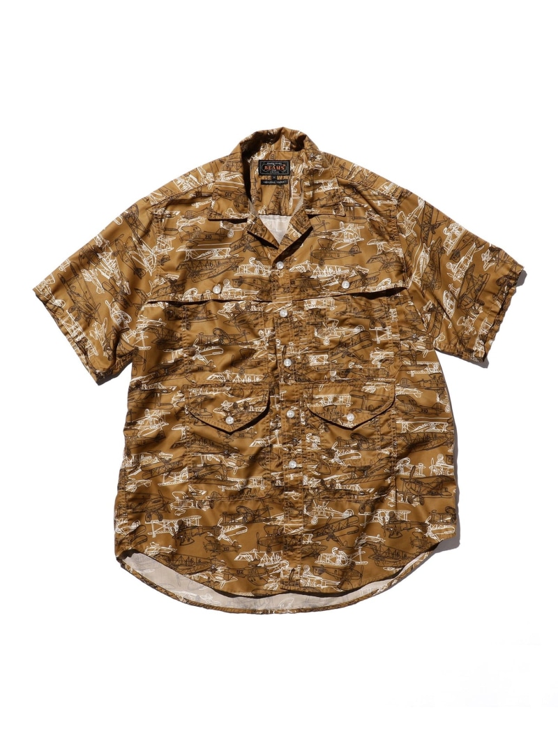 【SALE／50%OFF】BEAMS PLUS / ポリエステル プリント ショートスリーブ アドベンチャー シャツII BEAMS PLUS ビームス アウトレット トップス シャツ・ブラウス ブラウン【RBA_E】【送料無料】[ Fashion]