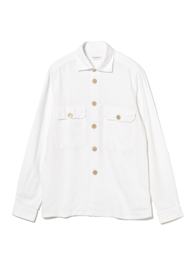 【SALE／40%OFF】GUY ROVER * Brilla per il gusto / 別注 リネンレーヨン ミリタリー シャツブルゾン Brilla per il gusto ビームス アウトレット ジャケット・アウター ブルゾン・ジャンパー ネイビー ホワイト【RBA_E】【送料無料】[ Fashion]