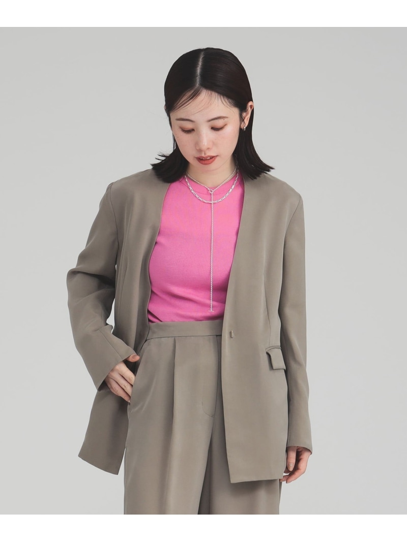 【SALE／60%OFF】ノーカラー フィブリル ジャケット Demi-Luxe BEAMS ビームス アウトレット ジャケット・アウター その他のジャケット・アウター ブラック【RBA_E】【送料無料】[ Fashion]