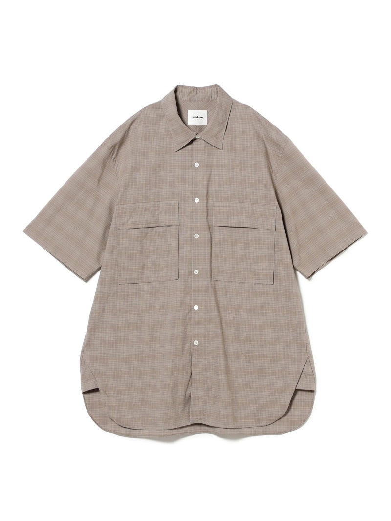 【SALE／50%OFF】【別注】:colon / コットンポプリン ダブルポケット ショースリーブシャツ International Gallery BEAMS ビームス アウトレット トップス シャツ・ブラウス ブラウン【RBA_E】【送料無料】[ Fashion]