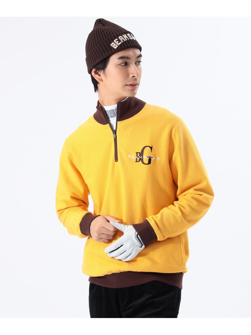 【SALE／60%OFF】ORANGE LABEL / エア湖シャット 裏付き添い人 ハーフジップ ティーシャツ編み物 BEAMS GOLF ORANGE LABEL ビームス 逃げ口 トップス 編み物 白いこと 黄色 米国海軍【RBA_E】【貨物輸送無料】[ Fashion]