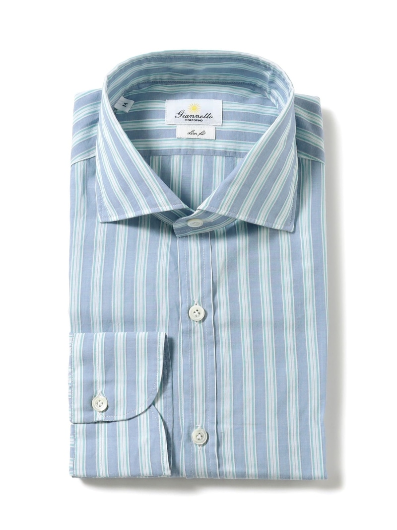 【SALE／40%OFF】GIANNETTO / 別注 サンドストライプ ワイドカラーシャツ Brilla per il gusto ビームス アウトレット トップス シャツ・ブラウス ブラウン ブルー【RBA_E】【送料無料】[ Fashion]