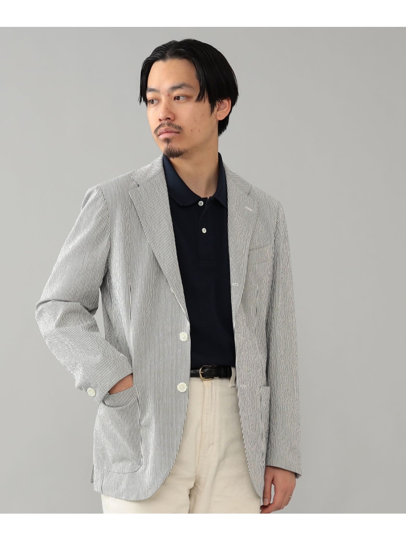 【SALE／60%OFF】BEAMS F / NEW EASY SUBALPINPO シアサッカー ストライプ ジャケット BEAMS F ビームス アウトレット ジャケット・アウター テーラードジャケット・ブレザー ブルー【RBA_E】【送料無料】[ Fashion]