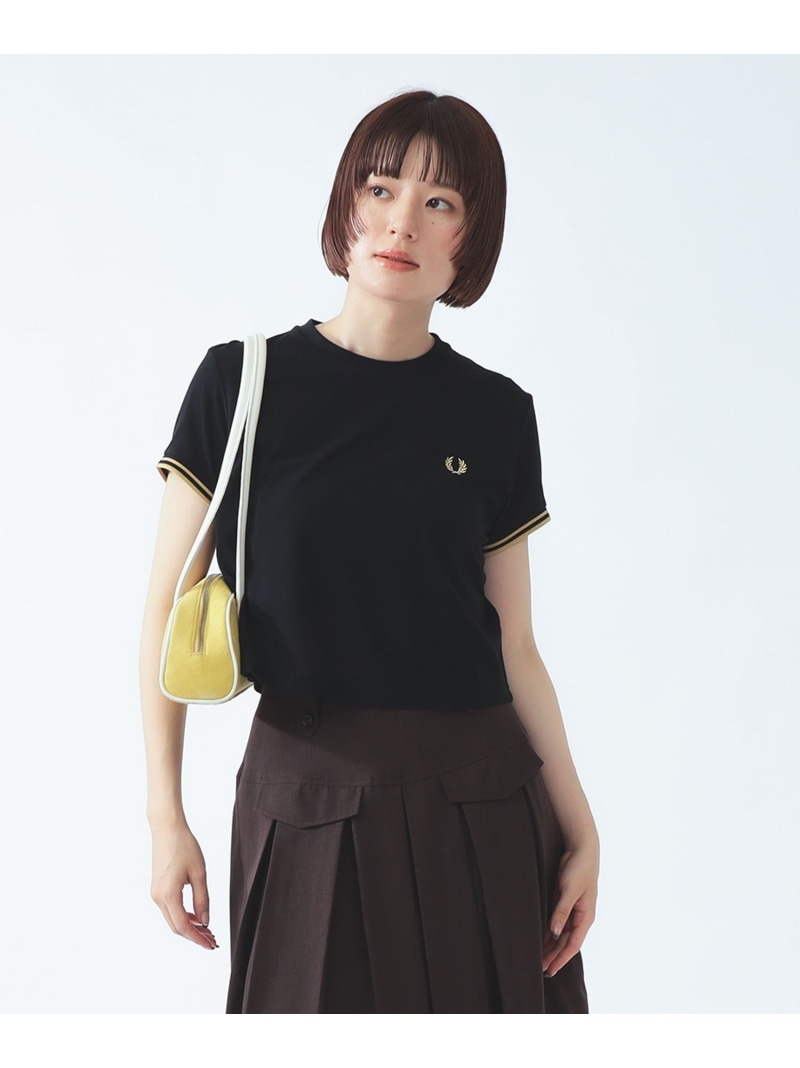 【継続期間押さえる】FRED PERRY / Tipped Pique T-Shirt Ray BEAMS ビームス ウイメン トップス カットソー・プルオーバー 黒いこと【貨物輸送無料】[ Fashion]