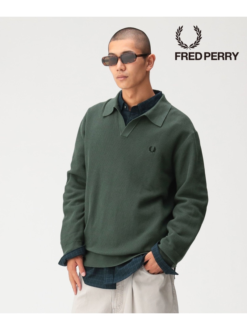 【別注】FRED PERRY / Skipper Knit Long Sleeve Polo Shirt BEAMS ビームス メン トップス カットソー・Tシャツ ブラック グリーン【先行予約】*【送料無料】[ Fashion]｜BEAMS／ビームス