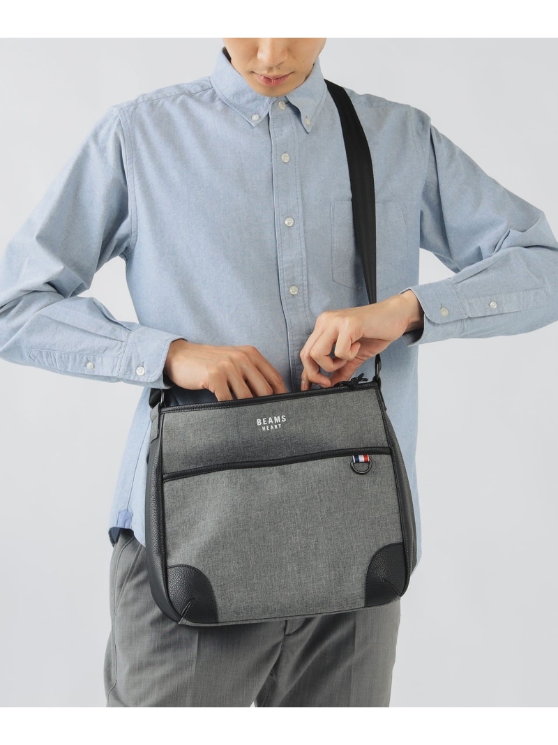 シャンブレー 杢原料品 真四角 ショルダーバッグ BEAMS HEART MEN ビームス ハート型 御徒面子 ショルダーバッグ 黒いこと 薄墨色【貨物輸送無料】[ Fashion]
