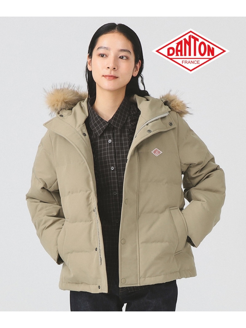DANTON / FAKE FUR HOODED DOWN JACKET 25AW Ray BEAMS ビームス ウイメン ジャケット・アウター ダウンジャケット・ダウンベスト ベージュ 黒いこと【貨物輸送無料】[ Fashion]