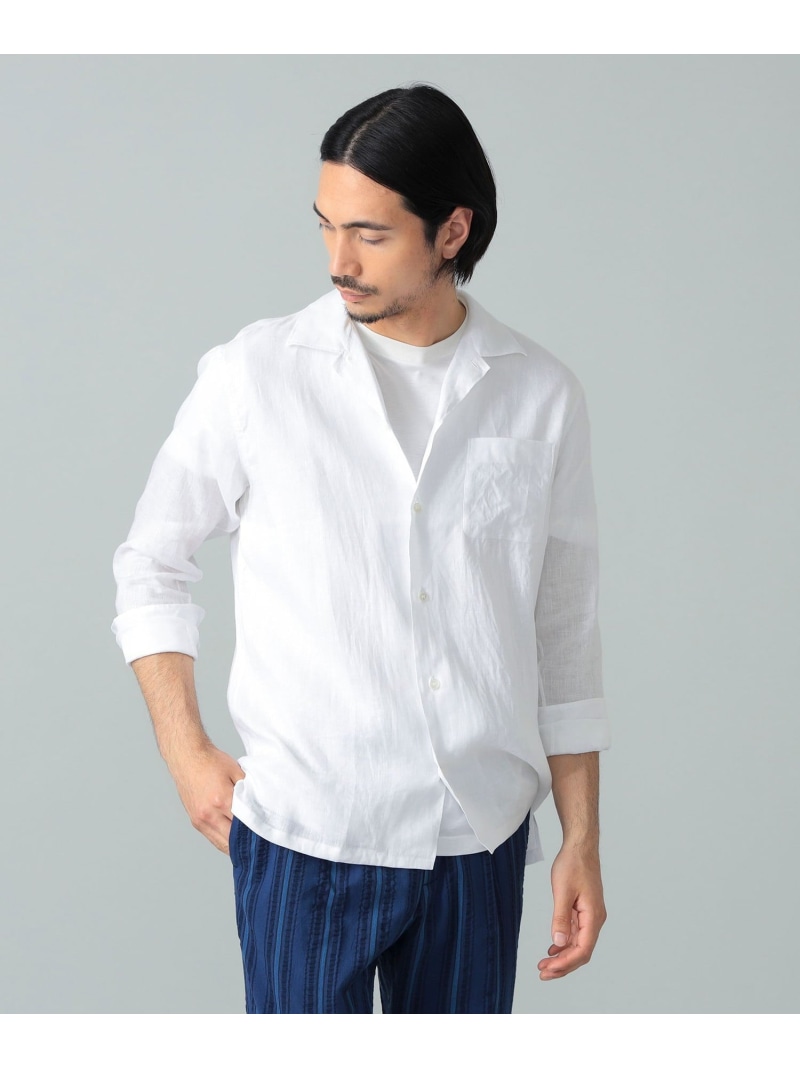 リネン ソリッド オープンカラーシャツ BEAMS F ビームス メン トップス シャツ・ブラウス シルバー ホワイト ブラウン ネイビー【送料無料】[ Fashion]