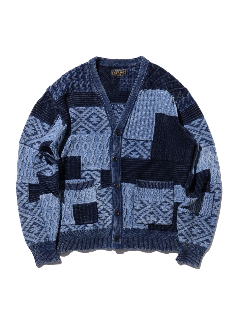 BEAMS PLUS / インディゴ パッチワーク カーディガン BEAMS PLUS ビームス メン トップス ニット ネイビー【送料無料】[ Fashion]