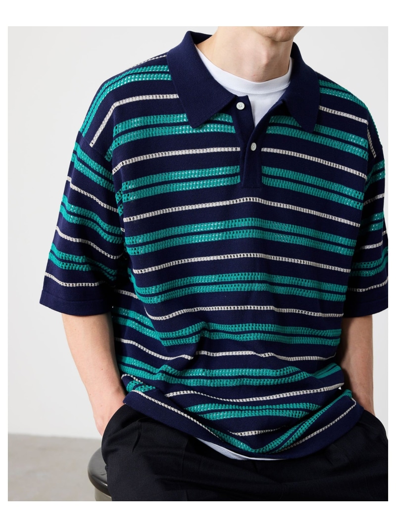 BEAMS｜12 Gauge Border Polo Shirt｜メンズ 編み物スポーツシャツ｜間借り人柄｜伸び伸びする相応う｜素っ気ない肌ざわり 窈窕たる｜春夏 BEAMS ビームス メン トップス スポーツシャツ 赤銅色 米国海軍【貨物輸送無料】[ Fashion]