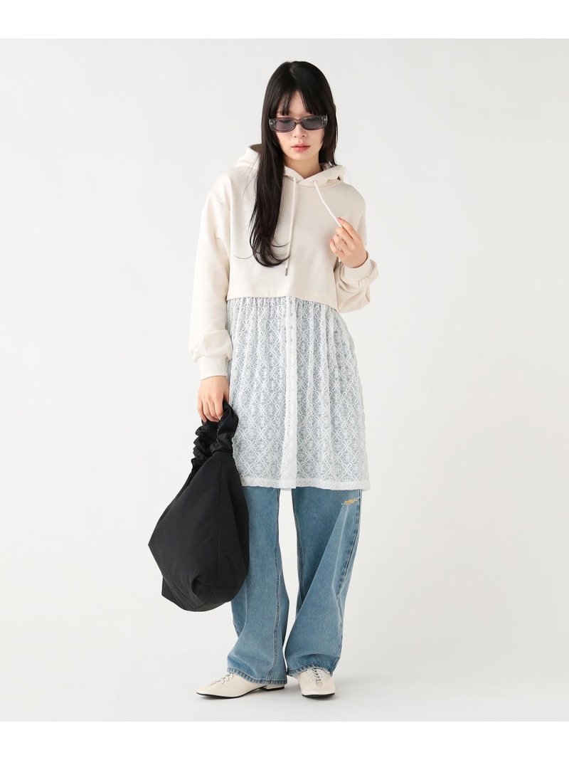 裾レース スウェット プルオーバー ワンピース BEAMS HEART WOMEN ビームス ハート ワンピース・ドレス ワンピース ホワイト【送料無料】[ Fashion]
