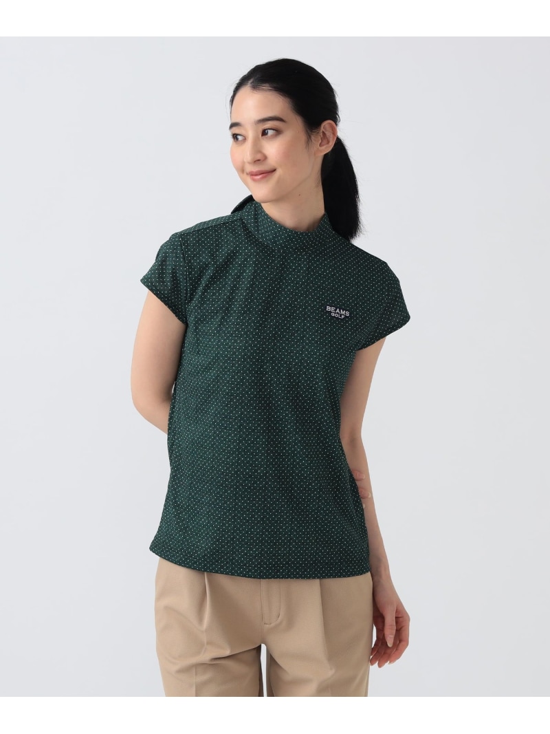 PURPLE LABEL / 点点柄 モックネックシャツ BEAMS GOLF PURPLE LABEL ビームス ゴルフ トップス カットソー・プルオーバー 米国海軍 緑であること【貨物輸送無料】[ Fashion]