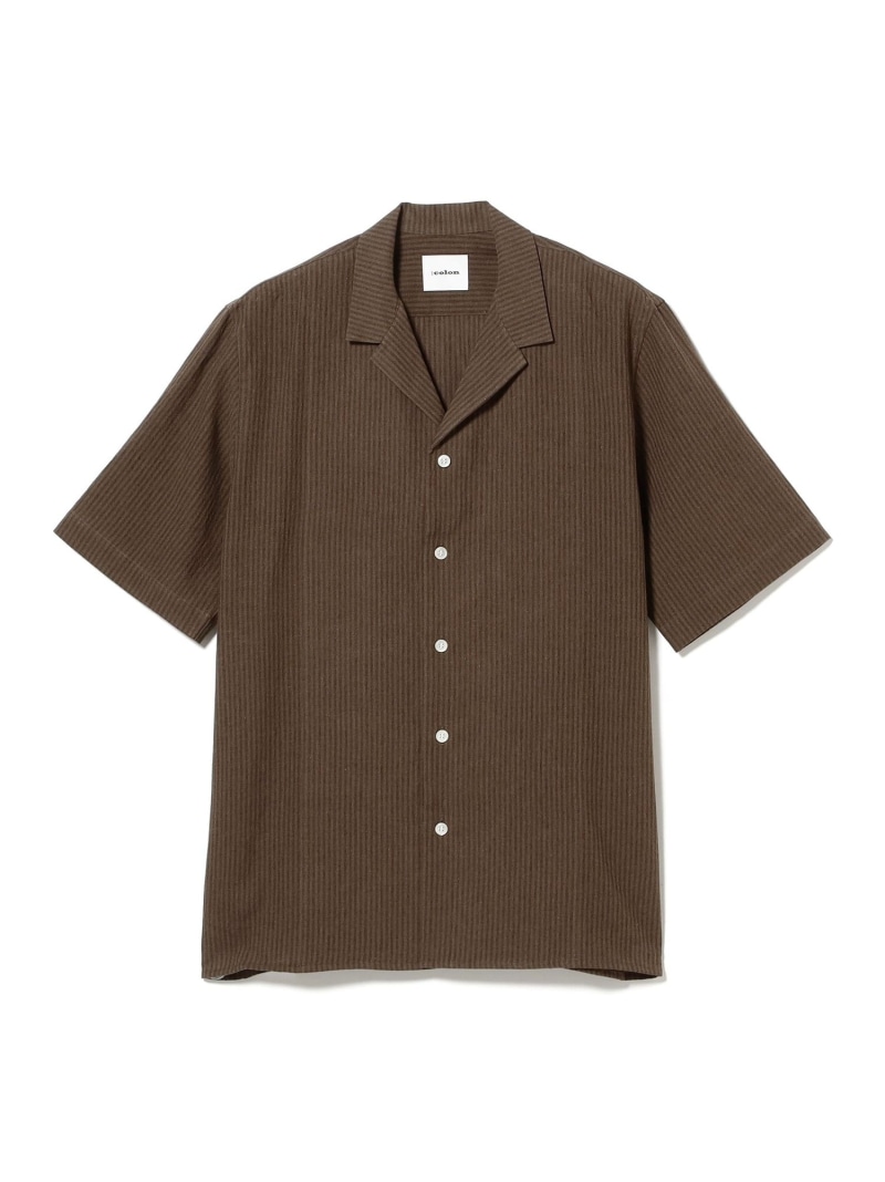 【別注】:colon / リネンコットン ストライプ オープンカラー シャツ International Gallery BEAMS ビームス メン トップス シャツ・ブラウス ブラウン【送料無料】[ Fashion]
