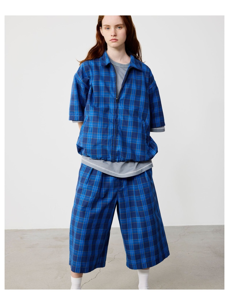 タータンチェック ショートパンツ【ワイドストレートフィット】 BEAMS ビームス メン パンツ その他のパンツ ベージュ ブルー【送料無料】[ Fashion]
