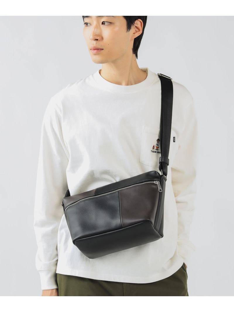 フェイクレザー 切替 ショルダーバッグ BEAMS HEART MEN ビームス ハート バッグ ショルダーバッグ ブラック【送料無料】[ Fashion]