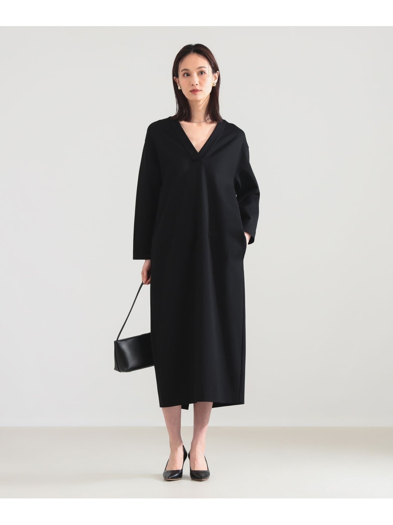 【SALE／30%OFF】ポンチ Vネック ワンピース Demi-Luxe BEAMS デミルクス ビームス ワンピース・ドレス ワンピース ブラック ホワイト【RBA_E】【送料無料】[ Fashion]