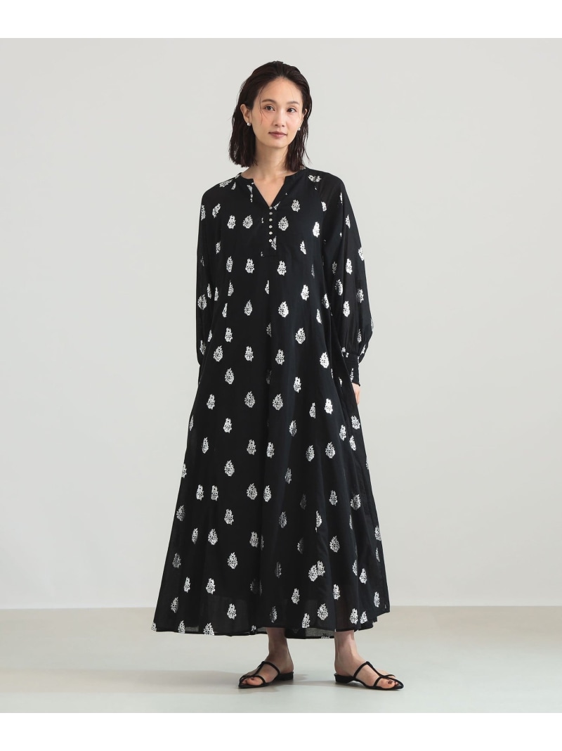ne Quittez pas / ボイル フラワー ロングスリーブ ワンピース 26SS Demi-Luxe BEAMS デミルクス ビームス ワンピース・ドレス その他のワンピース・ドレス ブラック ホワイト【送料無料】[ Fashion]