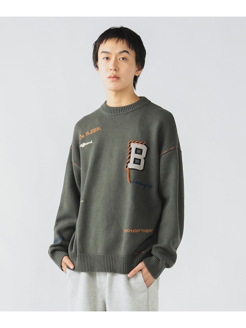 Bイニシャル レタード クルーネック ニット BEAMS HEART MEN ビームス ハート トップス ニット ブラック グリーン【送料無料】[ Fashion]