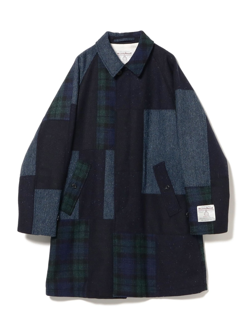 【別注】ACADEMY by Blackstock & Weber / Bal Collar Coat Harris Tweed Patchwork BEAMS PLUS ビームス メン ジャケット・アウター その他のジャケット・アウター ネイビー【送料無料】[ Fashion]