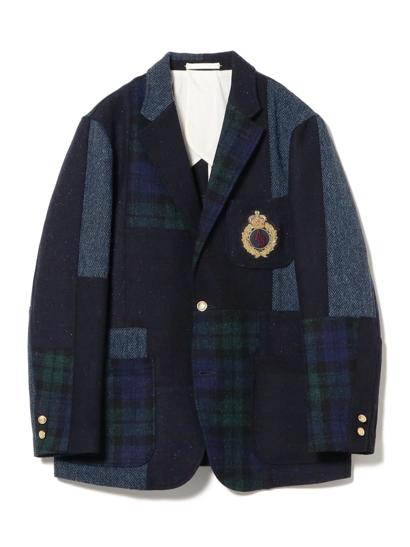 【別注】ACADEMY by Blackstock & Weber / 3B Jacket Harris Tweed Patchwork BEAMS PLUS ビームス メン ジャケット・アウター テーラードジャケット・ブレザー ネイビー【送料無料】[ Fashion]