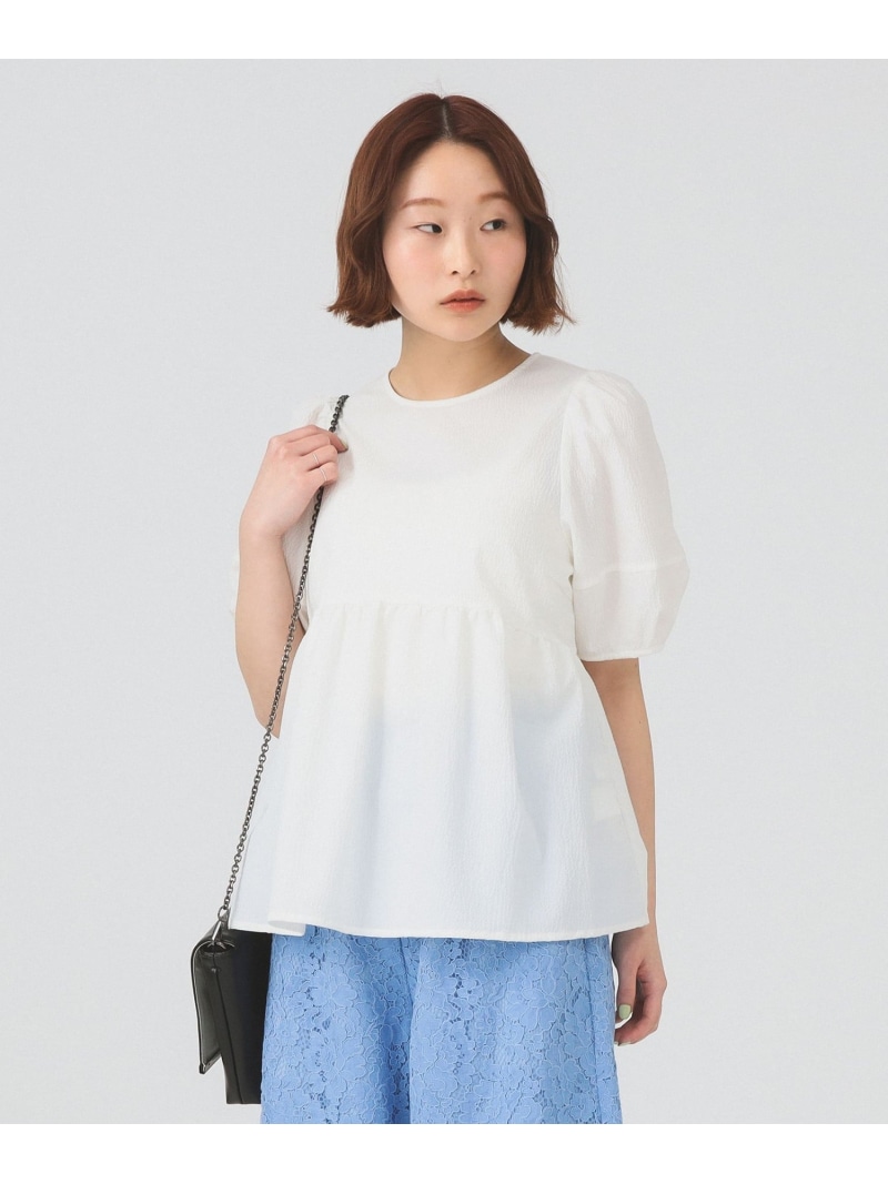 提燈衣袂 ギャザー トップ  26SS 通い 通学 パフ衣袂 オンオフ相応う 太陽フレア ペプラム影ぼうし  一点 洗える Ray BEAMS ビームス ウイメン トップス プルオーバー・トップ 黒いこと 白いこと 青碧【此れから取って置く】*【貨物輸送無料】[ Fashion]