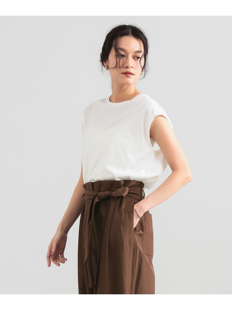 コットン シルク フレンチスリーブ Tシャツ Demi-Luxe BEAMS デミルクス ビームス トップス カットソー・Tシャツ ネイビー ホワイト【送料無料】[ Fashion]