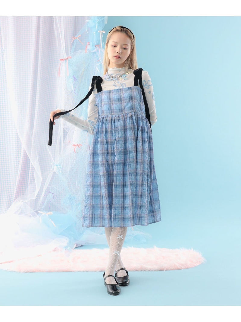 ベロアリボン チェック ミモレ丈 キャミソール ワンピース CAROLINA GLASER カロリナ グレイサー ワンピース・ドレス ワンピース ブラック【送料無料】[ Fashion]