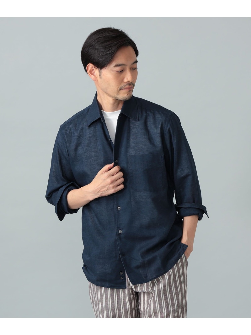 【別注】ORIAN / リネンコットン ワンピースカラー シャツ BEAMS F ビームス メン トップス シャツ・ブラウス ホワイト ネイビー【送料無料】[ Fashion]