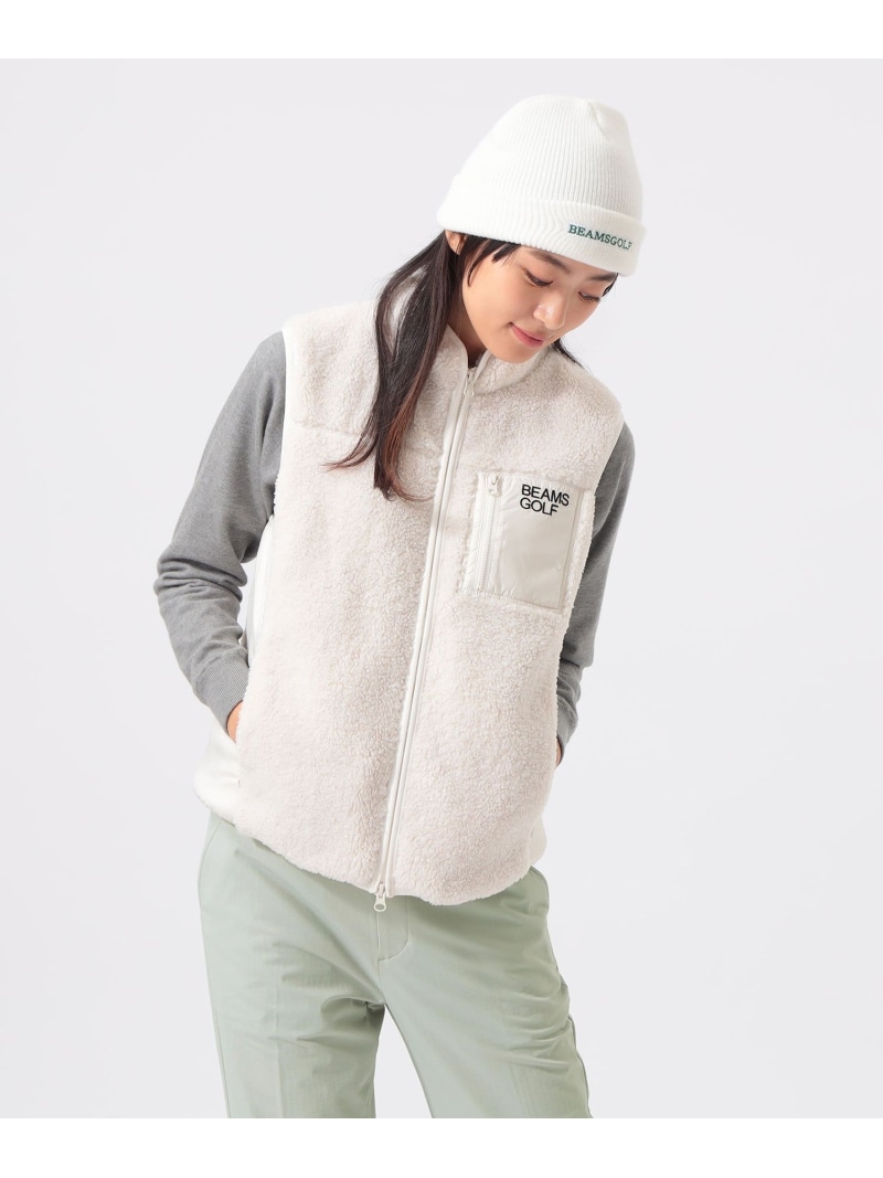ORANGE LABEL / 切り替え フェイクファー ボアベスト BEAMS GOLF ORANGE LABEL ビームス ゴルフ トップス ベスト・ジレ ホワイト ブラック【送料無料】[ Fashion]｜BEAMS／ビームス