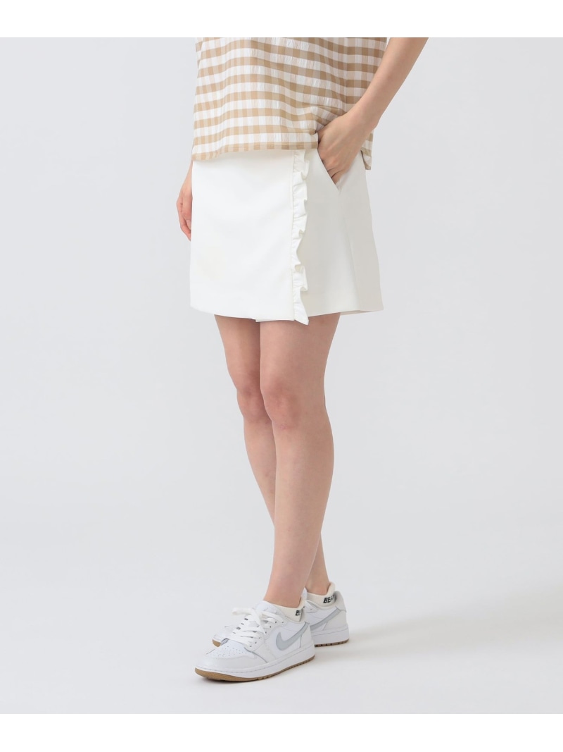 PURPLE LABEL / ストレッチ フリル ラップキュロット BEAMS GOLF PURPLE LABEL ビームス ゴルフ パンツ キュロット ホワイト ネイビー【送料無料】[ Fashion]