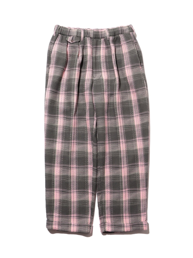 2 Pleats Relax Trousers Waffle Plaid BEAMS PLUS ビームス メン パンツ その他のパンツ グリーン ピンク【送料無料】[ Fashion]