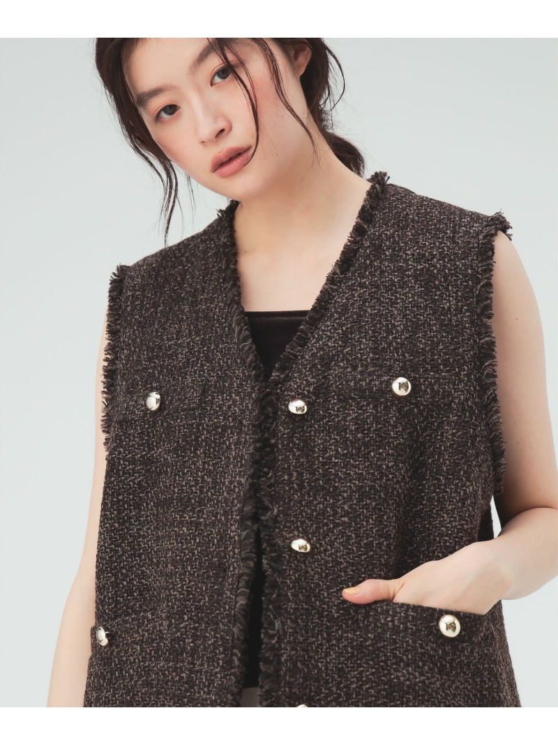 ツイード フリンジ ベスト 26AW 秋新作 ロングシーズン 着回し オンオフ きれいめ BEAMS HEART WOMEN ビームス ハート トップス ベスト・ジレ ブラウン【先行予約】*【送料無料】[ Fashion]｜BEAMS／ビームス