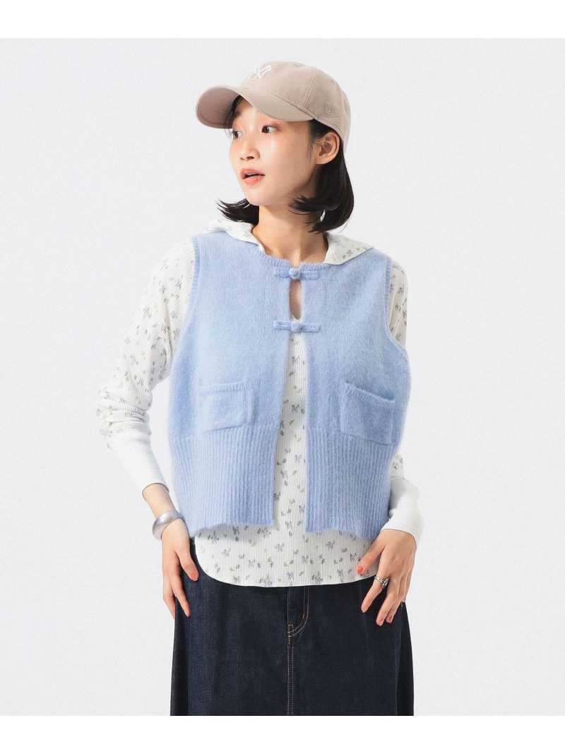 チャイナ ボタン ベスト BEAMS BOY ビームス ウイメン トップス ベスト・ジレ イエロー ホワイト ブルー【送料無料】[ Fashion]｜BEAMS／ビームス