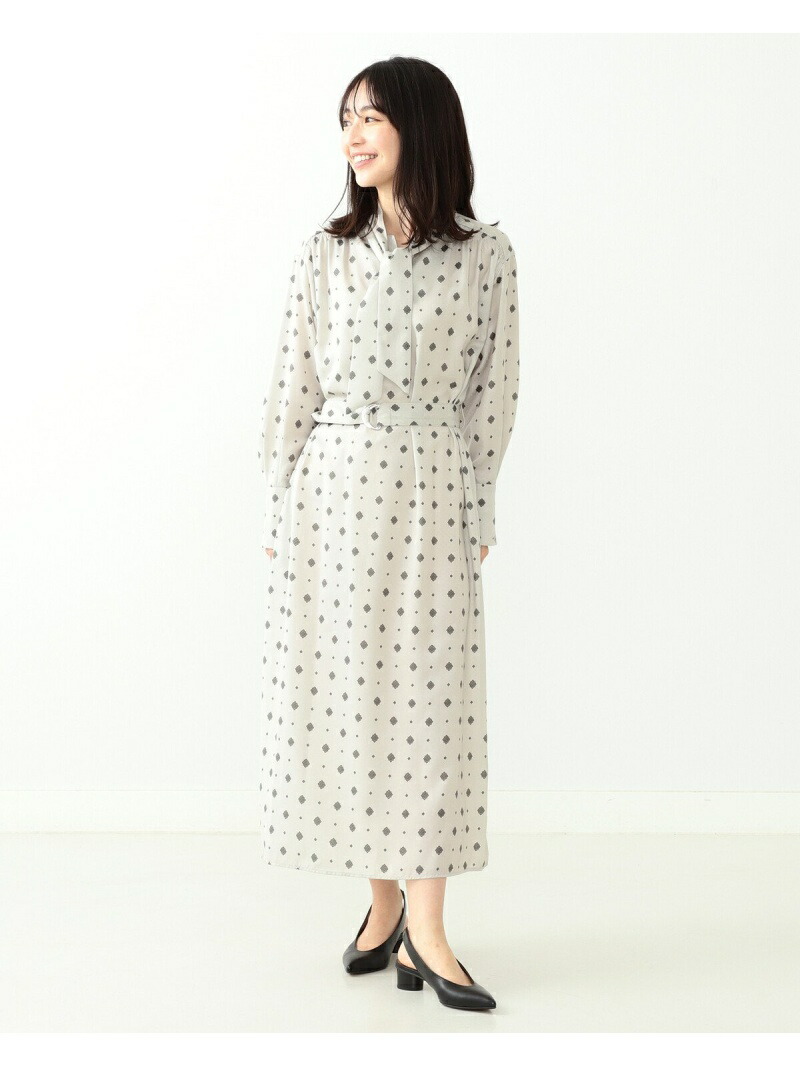 国産 Beams Heart ボウタイ付き プリントワンピース Beams Heart ビームス ハート ワンピース シャツワンピース ベージュ ネイビー Rakuten Fashion 肌触りがいい Conquest Trio Com