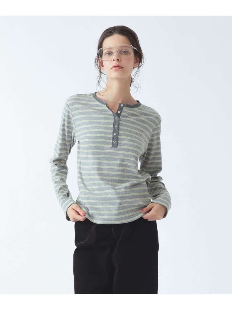 RIB ボーダー ヘンリーネック Tシャツ Ray BEAMS ビームス ウイメン トップス カットソー・Tシャツ ブラウン ホワイト【先行予約】*【送料無料】[ Fashion]｜BEAMS／ビームス