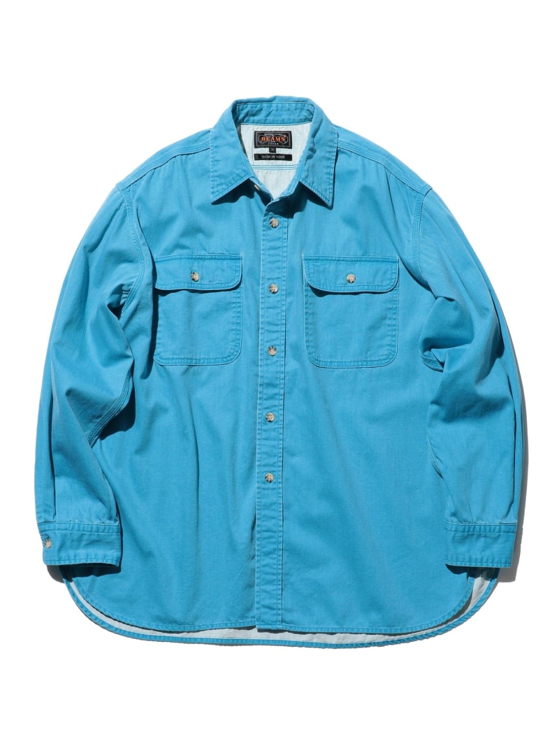 BEAMS PLUS / ピグメント プリント ライトデニム ワークシャツ BEAMS PLUS ビームス メン トップス シャツ・ブラウス レッド ブルー グリーン【送料無料】[ Fashion]