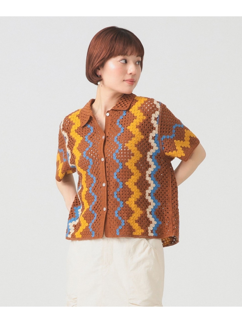 【SALE／30%OFF】ウェーブ ストライプ ニット シャツ Ray BEAMS ビームス ウイメン トップス ニット ブラウン ホワイト【RBA_E】【送料無料】[ Fashion]｜BEAMS／ビームス
