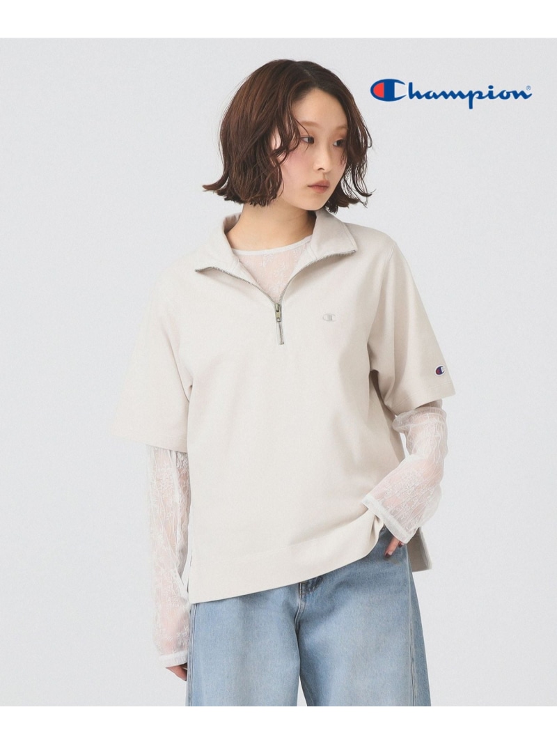 【別注】Champion / 二分の一 ジップ プルオーバー  【洗える コットントップス はやりっ子】 Ray BEAMS ビームス ウイメン トップス カットソー・プルオーバー 薄墨色【貨物輸送無料】[ Fashion]