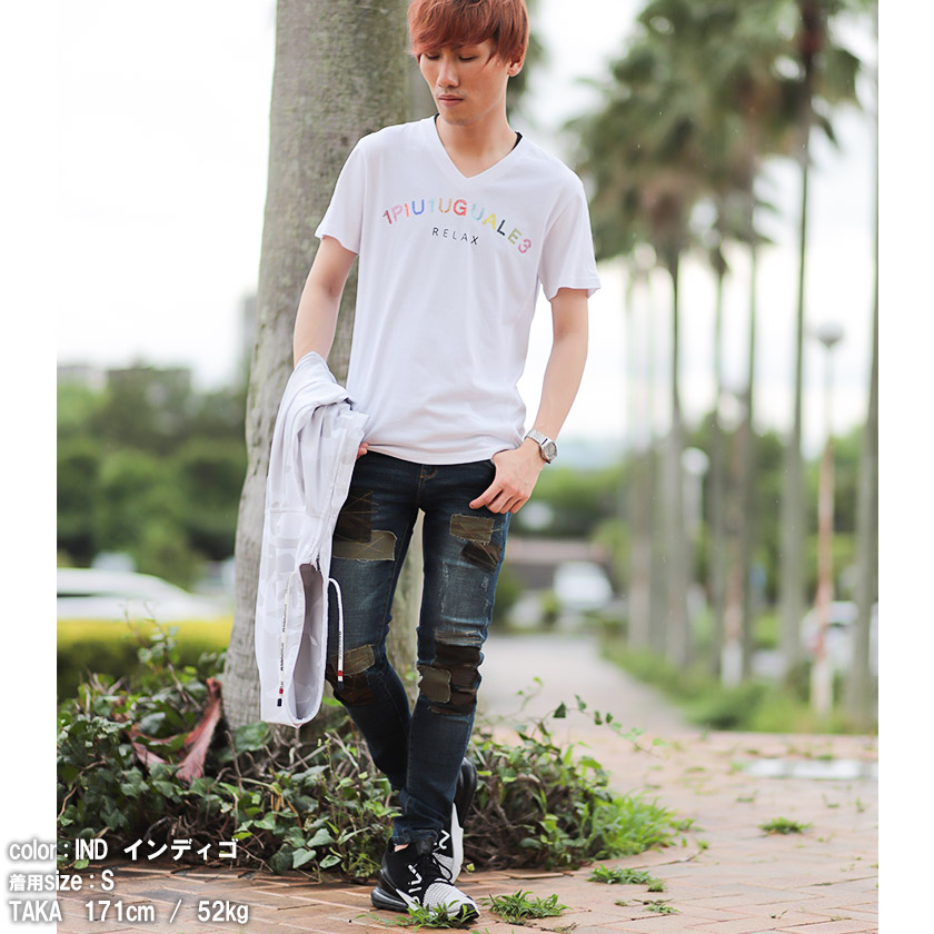 AvidJeans【アビッドジーンズ】aj11-sk53パッチワークスキニーストレッチジーンズカジュアルキレー目ストリートダメージクラッシュ