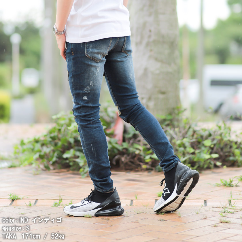 AvidJeans【アビッドジーンズ】aj11-sk53パッチワークスキニーストレッチジーンズカジュアルキレー目ストリートダメージクラッシュ