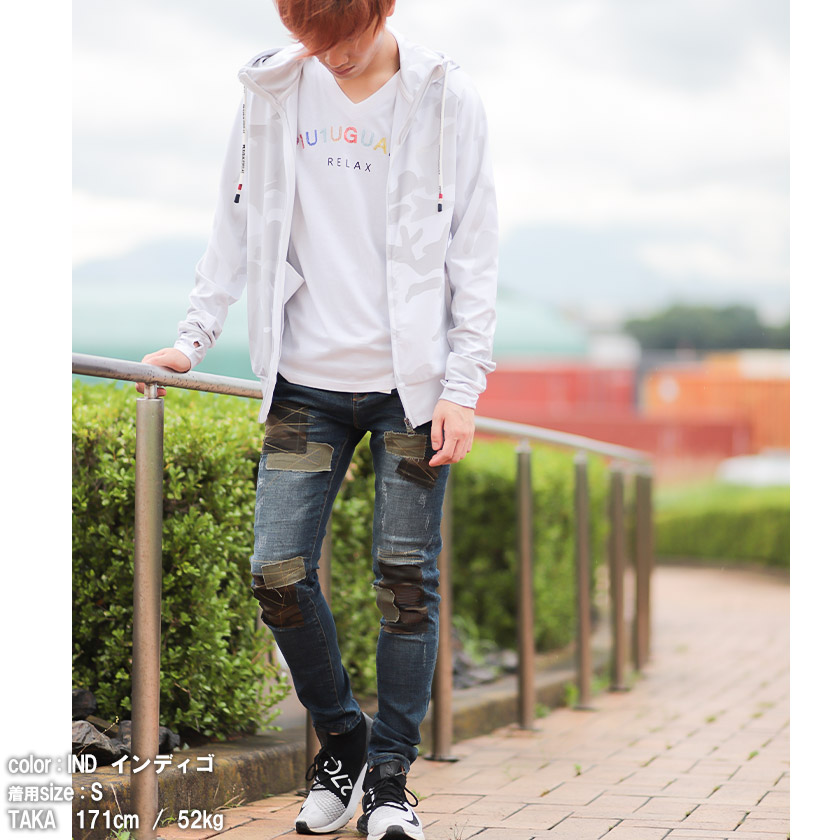 AvidJeans【アビッドジーンズ】aj11-sk53パッチワークスキニーストレッチジーンズカジュアルキレー目ストリートダメージクラッシュ